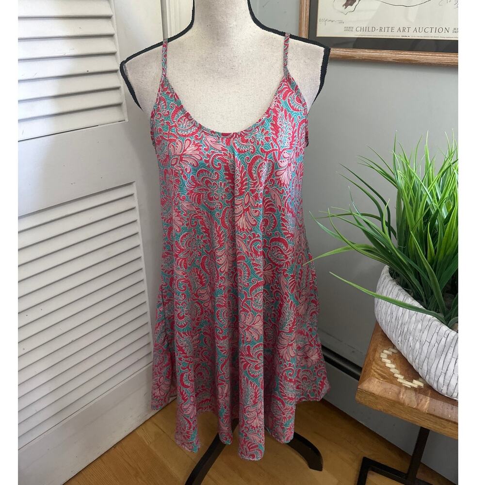 Coline Dress Womens Small Blue Red Strappy Mini Shift Indie Euro Resort Boho